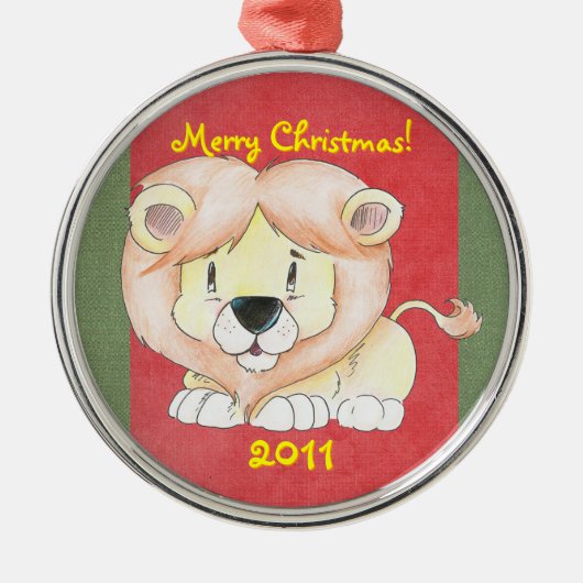 Schattige Lion kerstversiering Metalen Ornament (Voorkant)