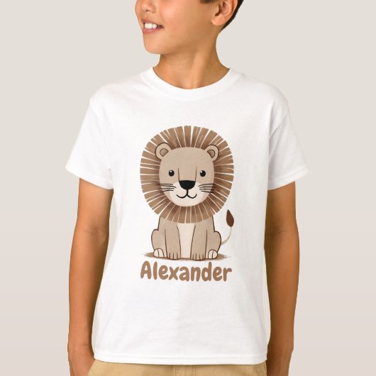 Schattige Lion Kinder Jongens Naam personaliseerba T-shirt (Voorkant)