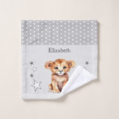 Schattige Lion Naam toevoegen Polka Dots Stars Gri Washandje (Wasdoekje)