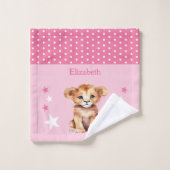 Schattige Lion Naam toevoegen Polka Dots Stars Pin Washandje (Wasdoekje)