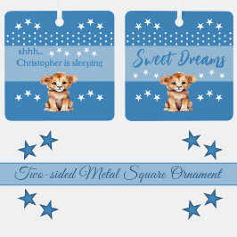 Schattige Lion Shhh Add Naam is Slaapblauw Metalen Ornament