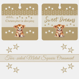 Schattige Lion Shhh Voeg naam is slapen bruin Metalen Ornament