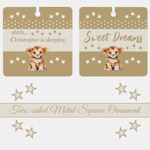 Schattige Lion Shhh Voeg naam is slapen bruin Metalen Ornament
