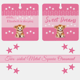 Schattige Lion Shhh Voeg naam is slapen roze Metalen Ornament