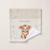 Schattige Lion Voeg naam Polka Dots Stars Brown to Washandje (Wasdoekje)