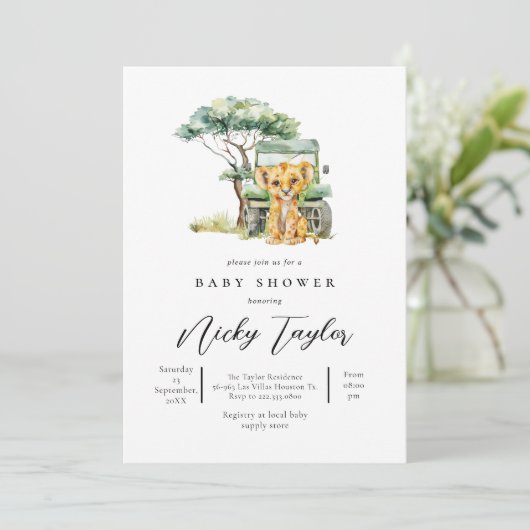 Schattige Lion Woodland Safari Baby shower Kaart (Staand voorkant)