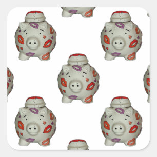 Schattige lipstick Pig Vierkante Sticker