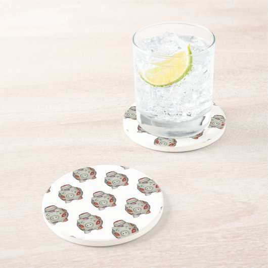 Schattige Lipstick Varken Zandsteen Onderzetter (Zijkant)