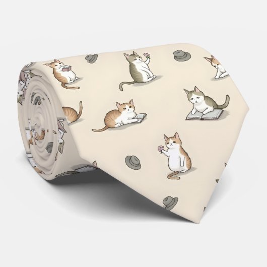 Schattige Literaire Katten Lezen Boeken Stropdas (Opgerold)