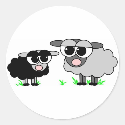 Schattige Little Black Sheep & Big Grey Sheep Stic Ronde Sticker (Voorkant)
