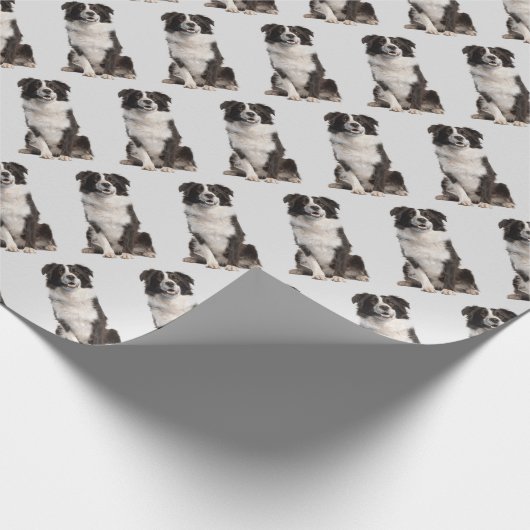 Schattige Little Black White Border Collie Dierend Cadeaupapier (Hoek)