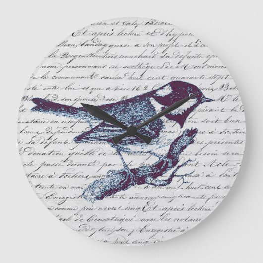 Schattige Little Blue Bird Frans script Grote Klok (Voorkant)