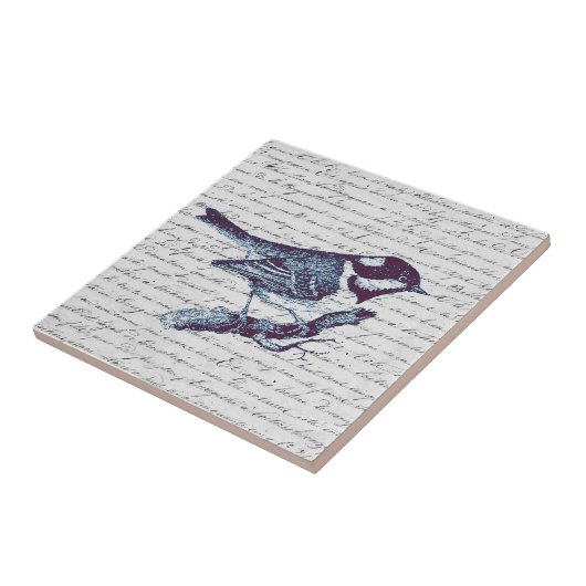 Schattige Little Blue Bird  Frans script Tegeltje (Zijkant)