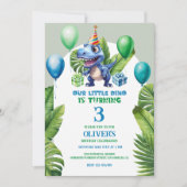 Schattige Little Blue Birthday Dino Tropisch Lijst Bedankkaart (Voorkant)