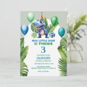 Schattige Little Blue Birthday Dino Tropisch Lijst Bedankkaart (Staand voorkant)
