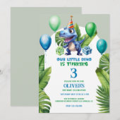 Schattige Little Blue Birthday Dino Tropisch Lijst Bedankkaart (Voorkant / Achterkant)