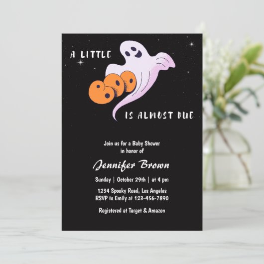 Schattige Little Boo Ghost Halloween Baby shower Kaart (Staand voorkant)