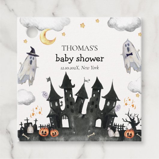 Schattige Little Boo Ghost House Baby shower Bedankjes Labels (Voorkant)