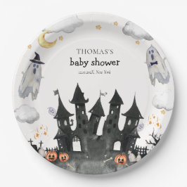 Schattige Little Boo Ghost House Baby shower Papieren Bordje