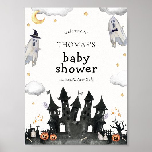 Schattige Little Boo Ghost House Baby shower Welko Poster (Voorkant)