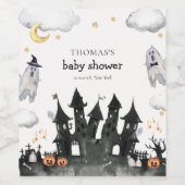 Schattige Little Boo Ghost House Baby shower Wijn Etiket (Enkel label)