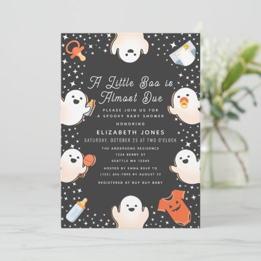 Schattige Little Boo Halloween Ghost Baby shower Kaart (Staand voorkant)