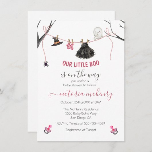 Schattige Little Boo Halloween Ghost Baby shower Kaart (Voorkant / Achterkant)