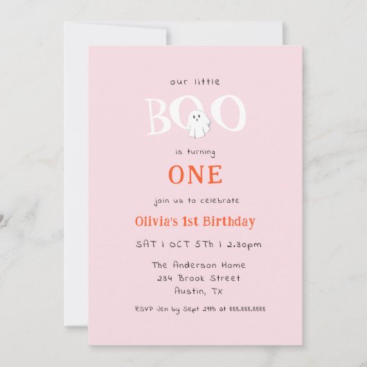 Schattige Little Boo Halloween Ghost Girl 1e verja Kaart (Voorkant)