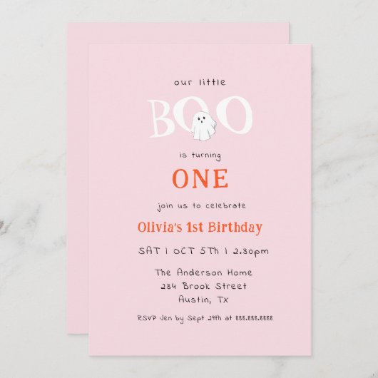 Schattige Little Boo Halloween Ghost Girl 1e verja Kaart (Voorkant / Achterkant)