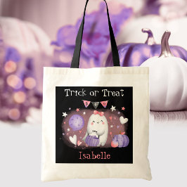 Schattige Little Boo Roze Zwarte Naam Halloween Tote Bag