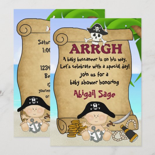 Schattige Little Buccaneer Pirate Baby shower Kaart (Voorkant / Achterkant)