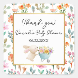 Schattige Little Bunny Wildflowers Baby shower Vierkante Sticker