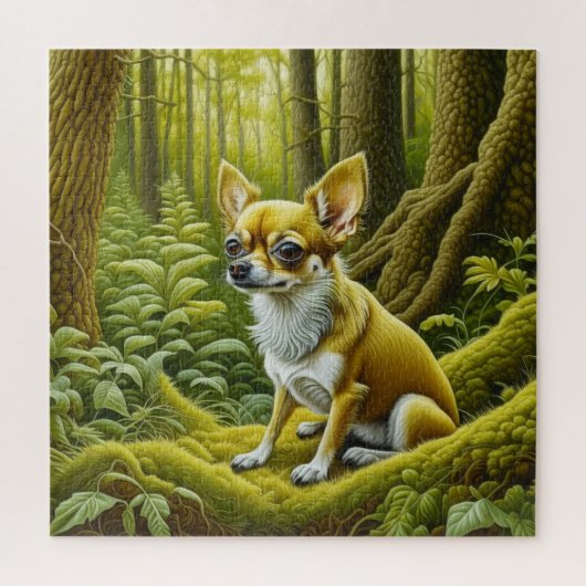 Schattige Little Chihuahua Zittend in de Bossen Legpuzzel (Verticaal)