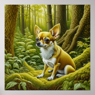 Schattige Little Chihuahua Zittend in de Bossen Poster