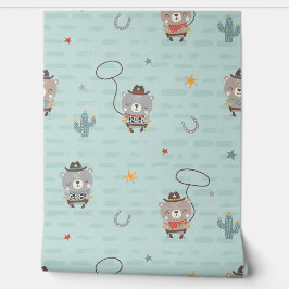 Schattige Little Cowboy Sheriff Beer op blauw Behang