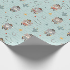 Schattige Little Cowboy Sheriff Beer op blauw Cadeaupapier