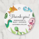 Schattige Little Dino Baby shower Bedankjes Labels (Voorkant)