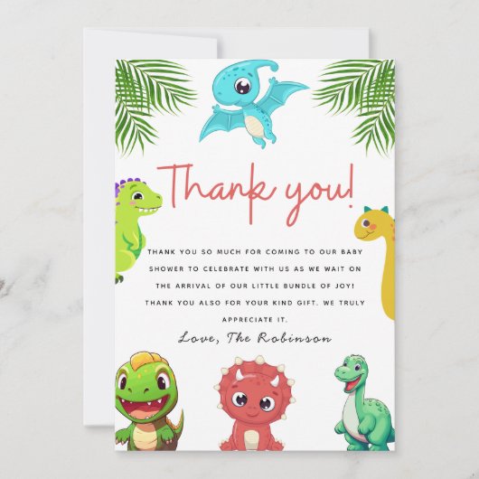 Schattige Little Dino Baby shower Bedankkaart (Voorkant)