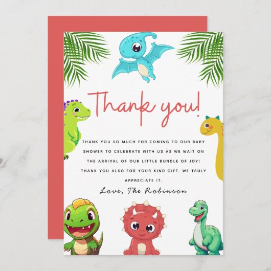 Schattige Little Dino Baby shower Bedankkaart (Voorkant / Achterkant)