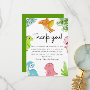 Schattige Little Dino Baby shower Bedankkaart