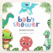 Schattige Little Dino Baby shower Kartonnen Onderzetters (Voorkant)