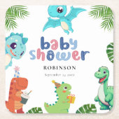 Schattige Little Dino Baby shower Kartonnen Onderzetters (Voorkant)