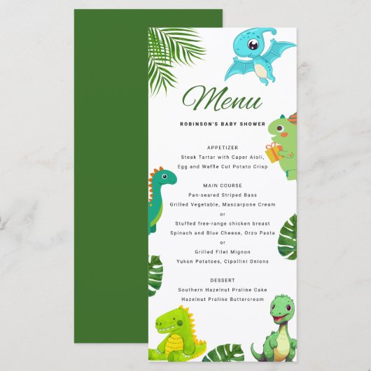 Schattige Little Dino Baby shower Menu (Voorkant / Achterkant)
