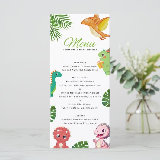 Schattige Little Dino Baby shower Menu (Staand voorkant)
