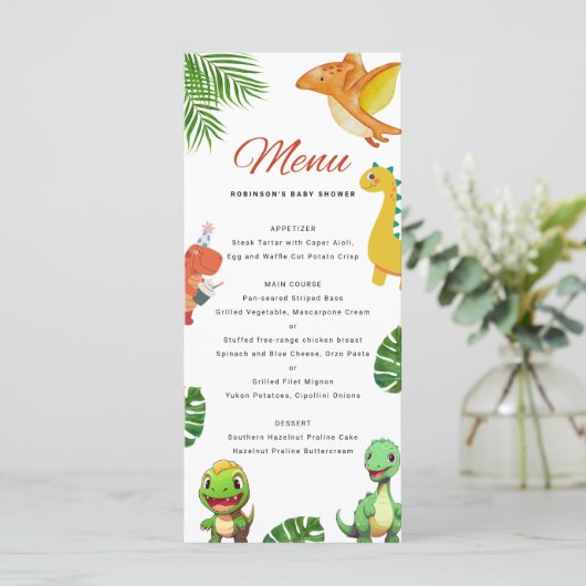 Schattige Little Dino Baby shower Menu (Staand voorkant)