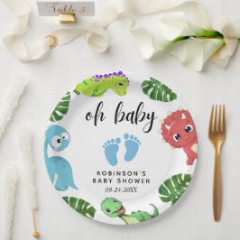 Schattige Little Dino Baby shower Papieren Bordje