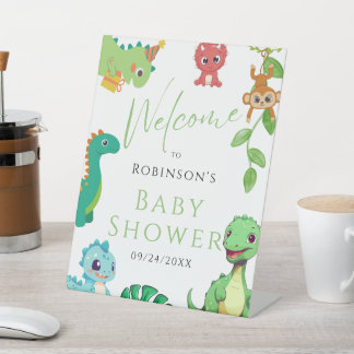 Schattige Little Dino Baby shower Reclamebord Met Voetstuk