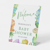 Schattige Little Dino Baby shower Reclamebord Met Voetstuk (Voorkant)