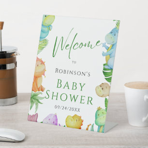Schattige Little Dino Baby shower Reclamebord Met Voetstuk