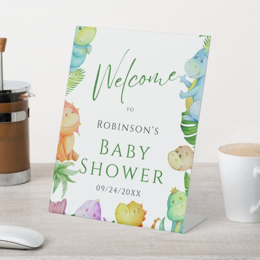 Schattige Little Dino Baby shower Reclamebord Met Voetstuk (Insitu)